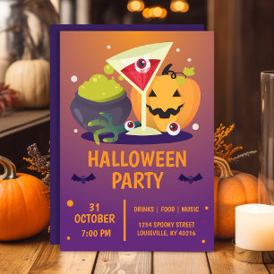 Halloween Cocktailparty Skrämmande Pumpa Inbjudningar