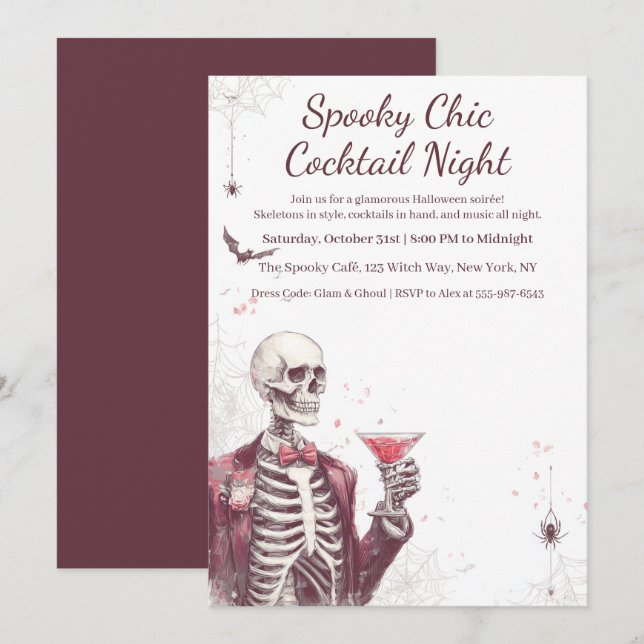 Halloween Cocktailparty | Spöklik Chic Natt Inbjudningar (Fram/baksida)