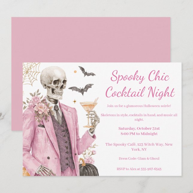 Halloween Cocktailparty | Spöklik Chic Natt Inbjudningar (Fram/baksida)
