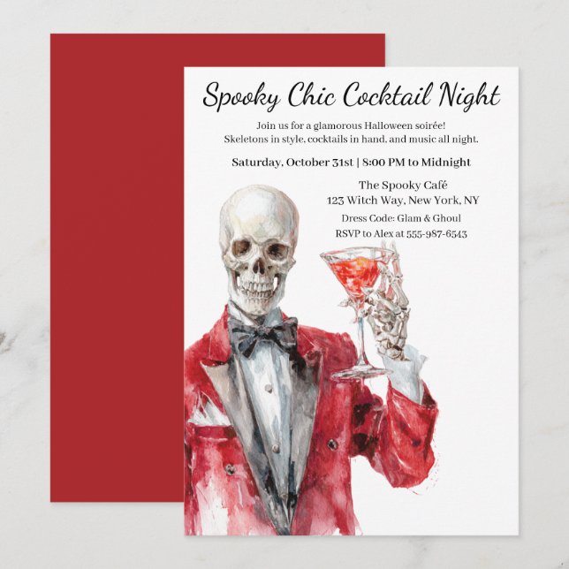 Halloween Cocktailparty | Spöklik Chic Natt Inbjudningar (Fram/baksida)