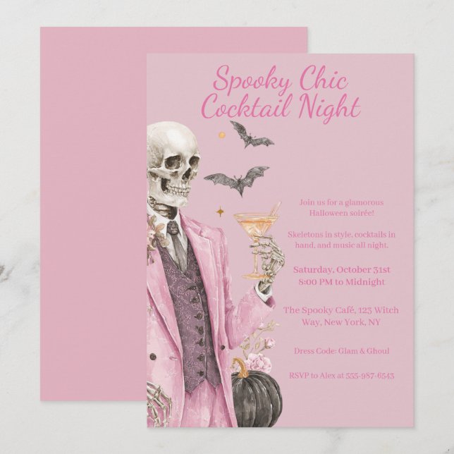 Halloween Cocktailparty | Spöklik Chic Natt Inbjudningar (Fram/baksida)