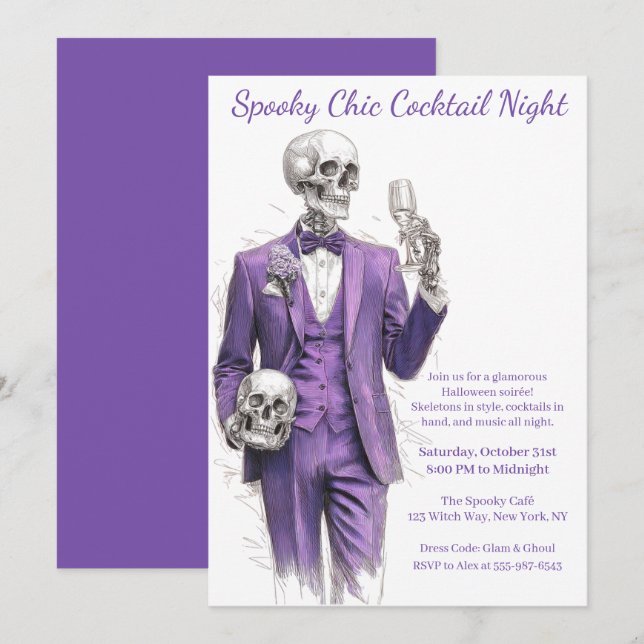 Halloween Cocktailparty | Spöklik Chic Natt Inbjudningar (Fram/baksida)