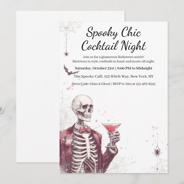 Halloween Cocktailparty | Spöklik Chic Natt Inbjudningar (Fram/baksida)