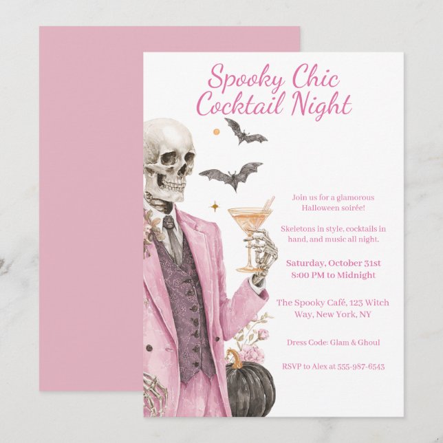 Halloween Cocktailparty | Spöklik Chic Natt Inbjudningar (Fram/baksida)