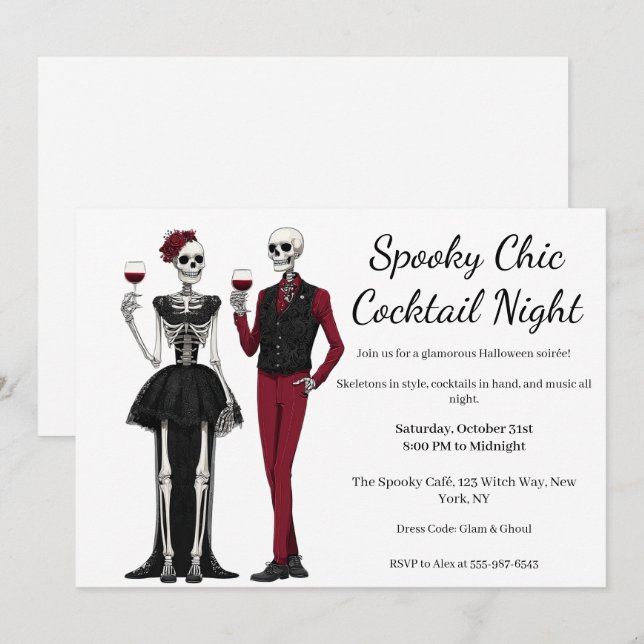 Halloween Cocktailparty | Spöklik Chic Natt Inbjudningar (Fram/baksida)