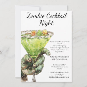 Halloween Cocktailparty Zombiehand med drink Inbjudningar