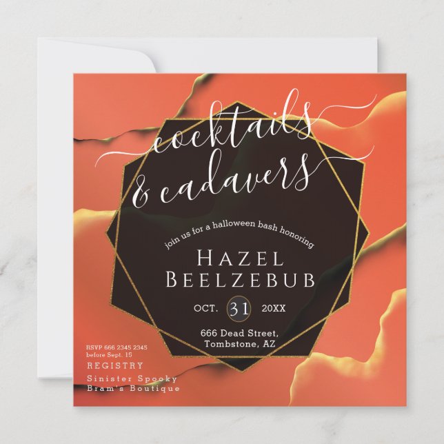Halloween Cocktails Cadavers Black Golden Abstrakt Inbjudningar (Framsida)