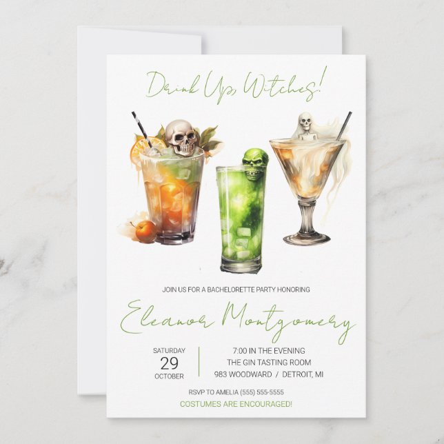 Halloween Cocktails, Drinks, Bachelorette Party Inbjudningar (Framsida)