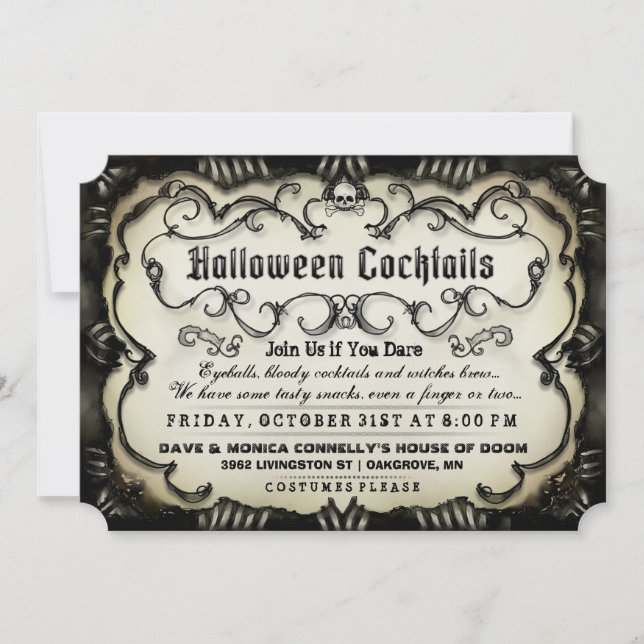 Halloween Cocktails Gothic Black & Tan Inbjudan (Framsida)