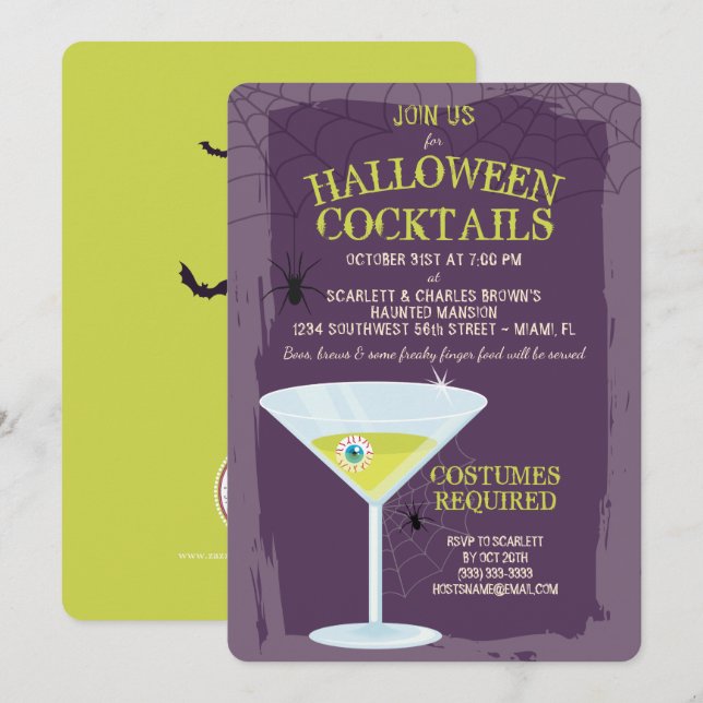 Halloween Cocktails Inbjudningar (Fram/baksida)