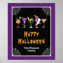 Halloween-cocktails lila damaskask party-skylt poster