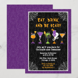 Halloween-cocktails och kostymfest lila inbjudningar