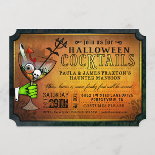 Halloween Cocktails Party Orange och Black Inbjuda Inbjudningar