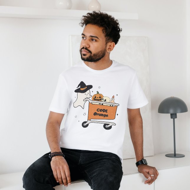 HALLOWEEN CODE ORANGE GHOST PUSHING SHOPPING CART T SHIRT (Skapare uppladdad)