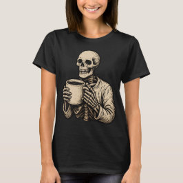 Halloween Coffee Älskare T-Shirt - Spooky Skeleton
