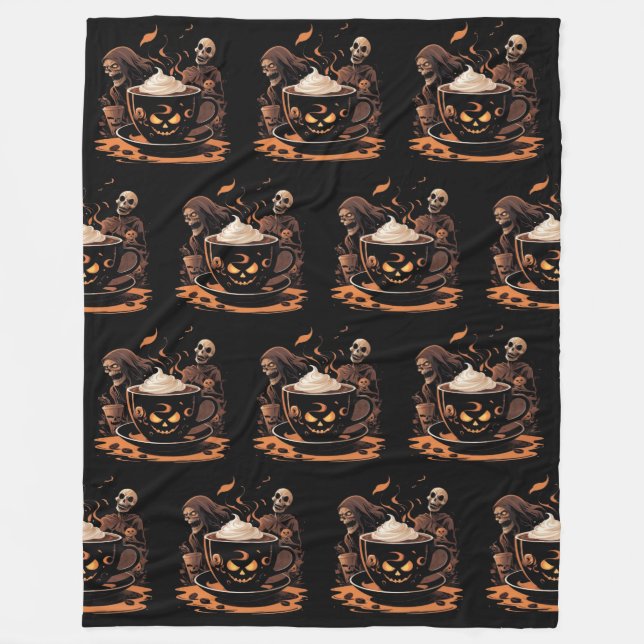Halloween Coffee Art – Spooky Latte with Skeletons Fleecefilt (Framsidan)