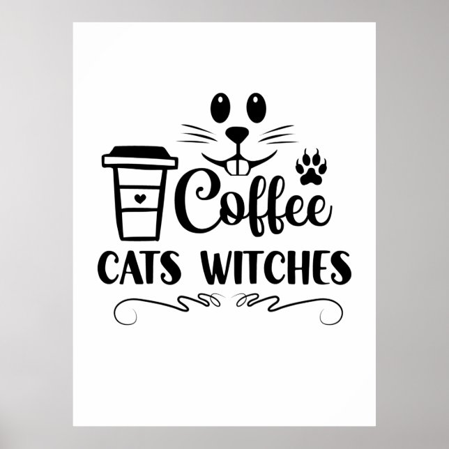 Halloween Coffee Cats Witches Birthday Poster (Framsidan)