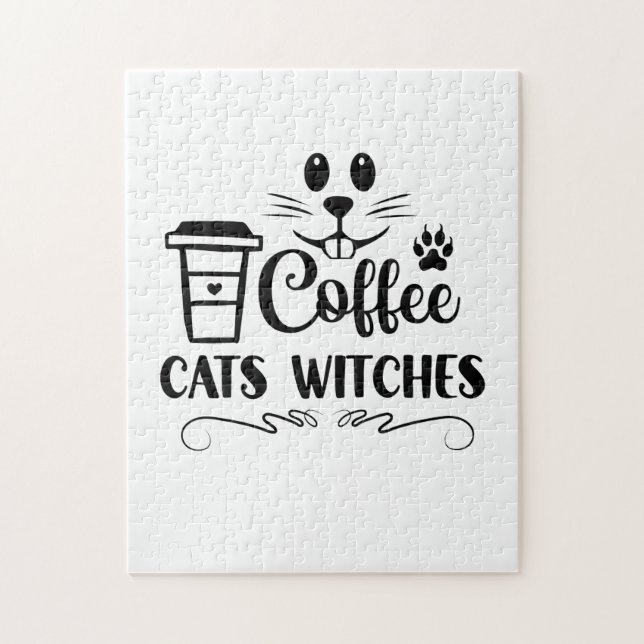 Halloween Coffee Cats Witches Birthday Pussel (Vertikal)