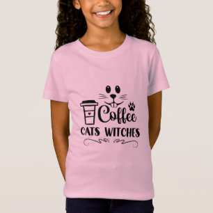 Halloween Coffee Cats Witches Birthday T Shirt