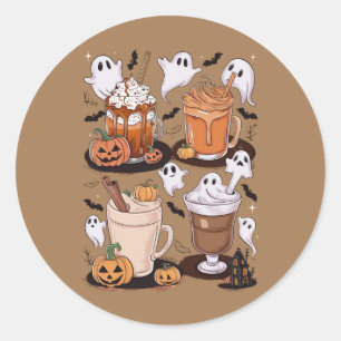 Halloween Coffee Cute Fall Iced Coffee Älskare Gif Runt Klistermärke