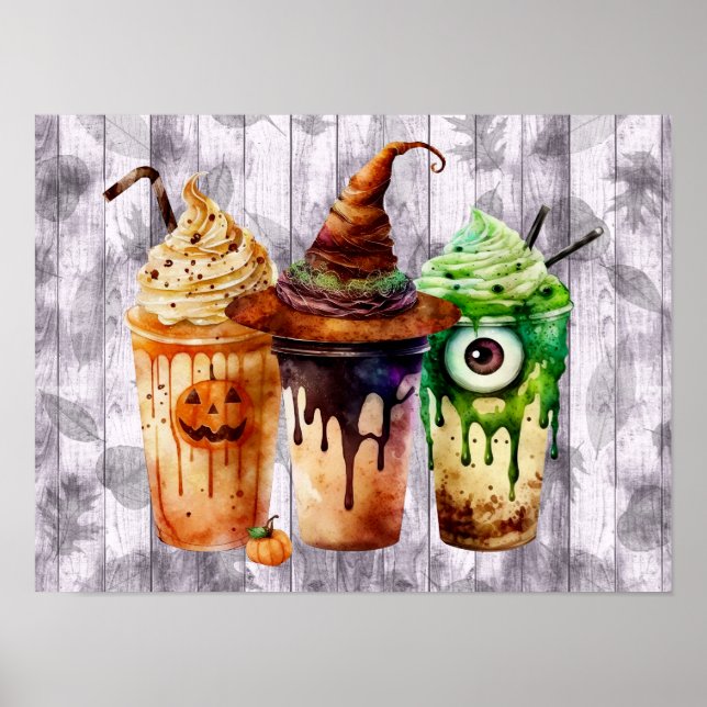 Halloween Coffee Drink Watercolor Trio Poster (Framsidan)