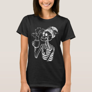 Halloween Coffee Drinking Skeleton Teacher Lazy Di T Shirt