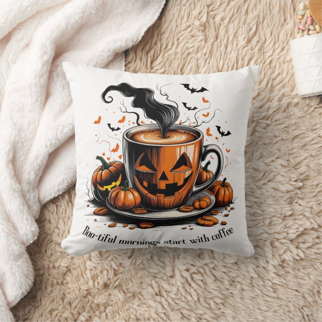 Halloween Coffee Pillow - Boo tiful Mornings Kudde (Filt)