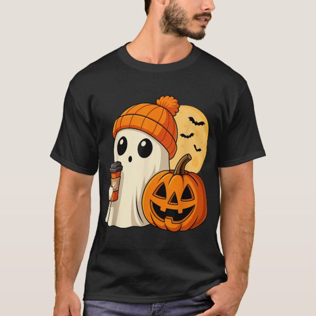 Halloween Coffee Pumpkin Spooky T Shirt (Framsida)