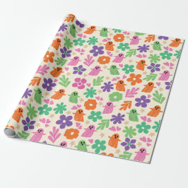 Halloween Colorful Abstrakt Blommigts Stars Presentpapper