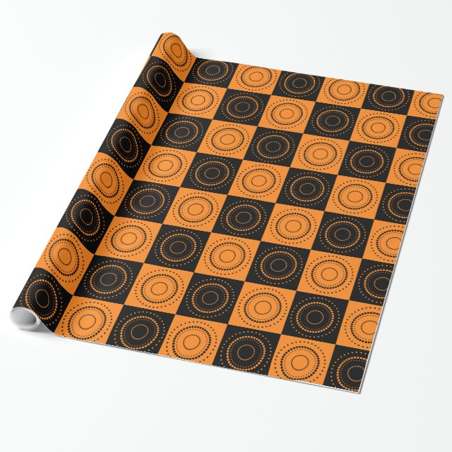 Halloween Concentric Orange och Black Polka dots Presentpapper (Utrullad)