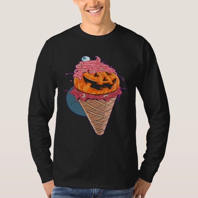 Halloween cones Pumpkin Worms icecream T Shirt (Framsida)