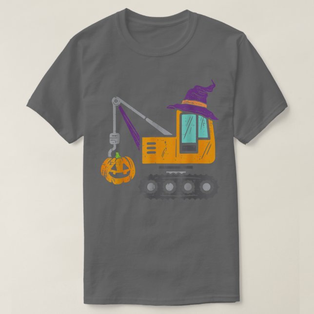 Halloween Construction Fordon Crane Lastbil Pumpki T Shirt (Design framsida)