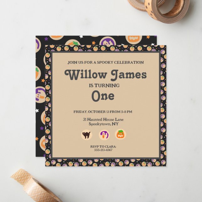 Halloween Cookie Födelsedagsfest inbjudan (Fram/Back In Situ)