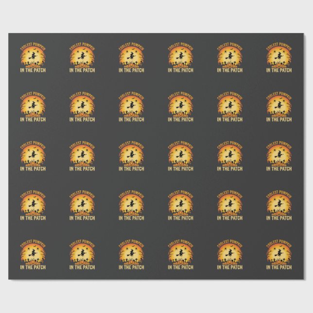Halloween Coolaste Pumpa i Plocket Häxa Design Presentpapper (Platt)