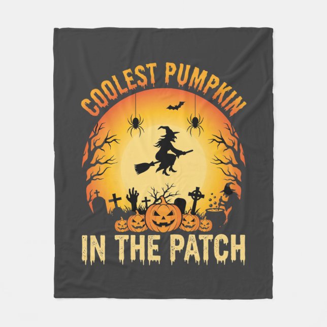 Halloween Coolaste Pumpan i Fläcken Häxa Design Fleecefilt (Framsidan)