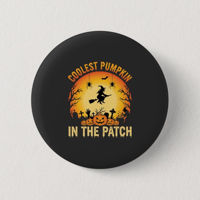 Halloween Coolaste Pumpan i Fläcken Häxa Design Knapp (Framsida)