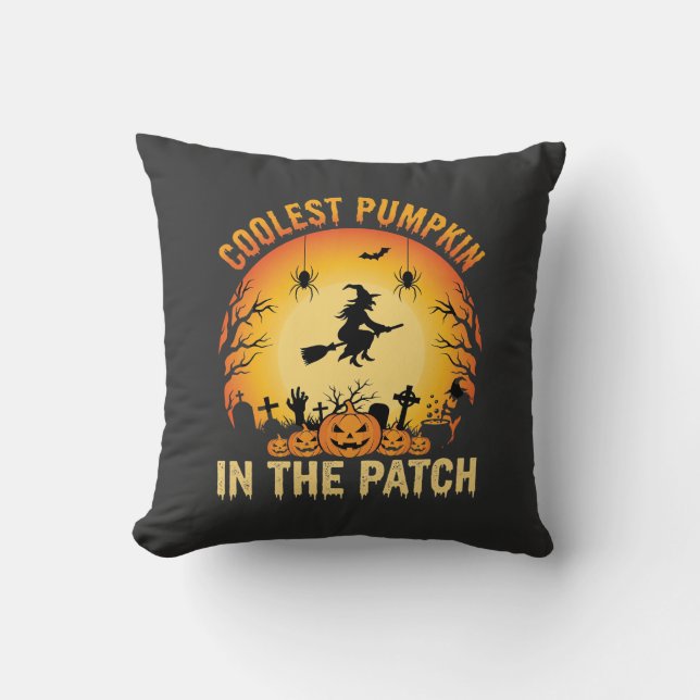 Halloween Coolaste Pumpan i Fläcken Häxa Design Kudde (Framsida)