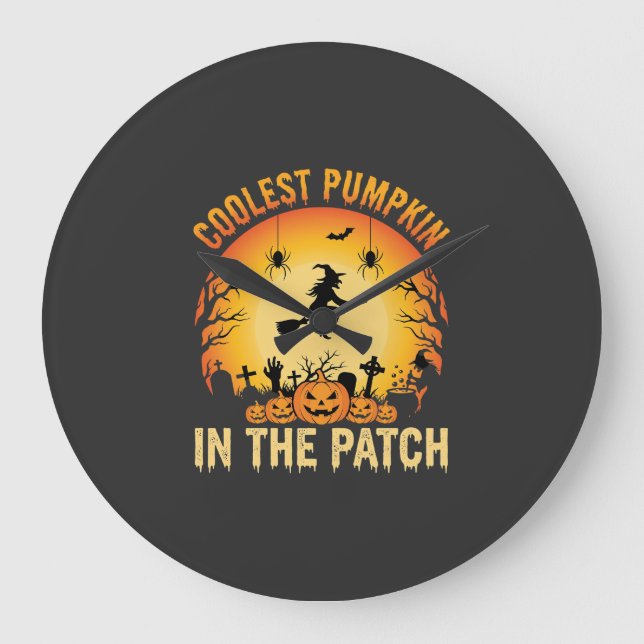 Halloween Coolaste Pumpan i Fläcken Häxa Design Stor Klocka (Framsida)