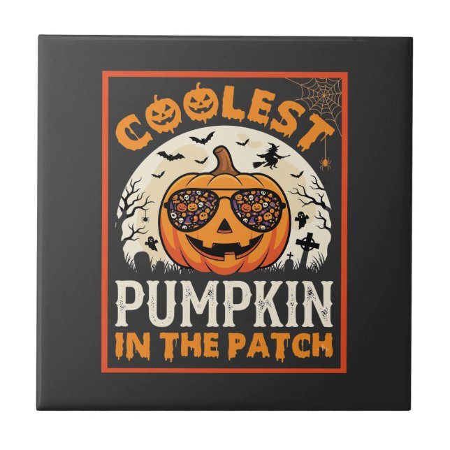 Halloween Coolaste Pumpan i Lappar Solglasögon  Kakelplatta (Framsidan)