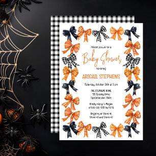 Halloween Coquette Black Orange Bows Baby Shower Inbjudningar