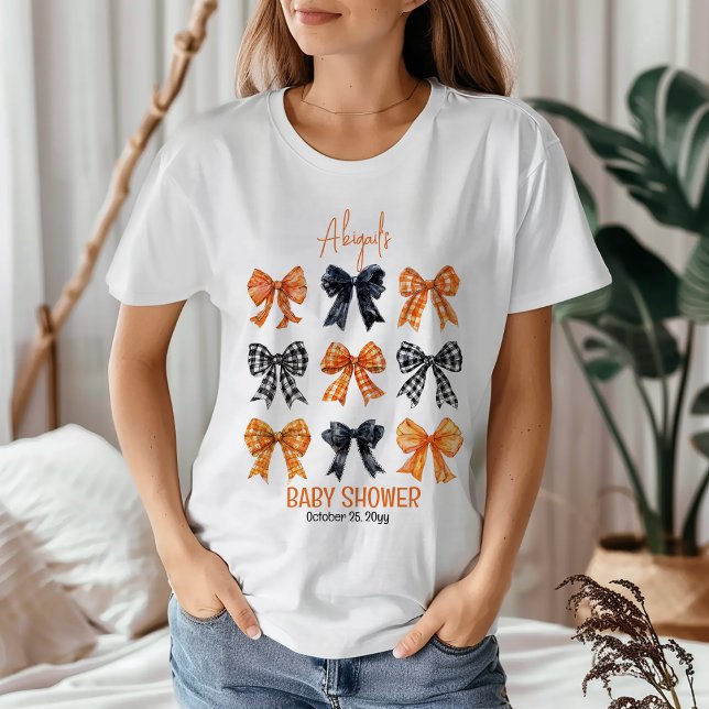 Halloween Coquette Black | Orange Bows Baby Shower T Shirt (Halloween Coquette Black | Orange Bows Girl Baby Shower Woman's T-Shirt)