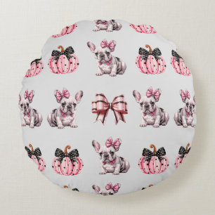 Halloween Coquette Bulldog Bow pumpkin rosa Rund Kudde