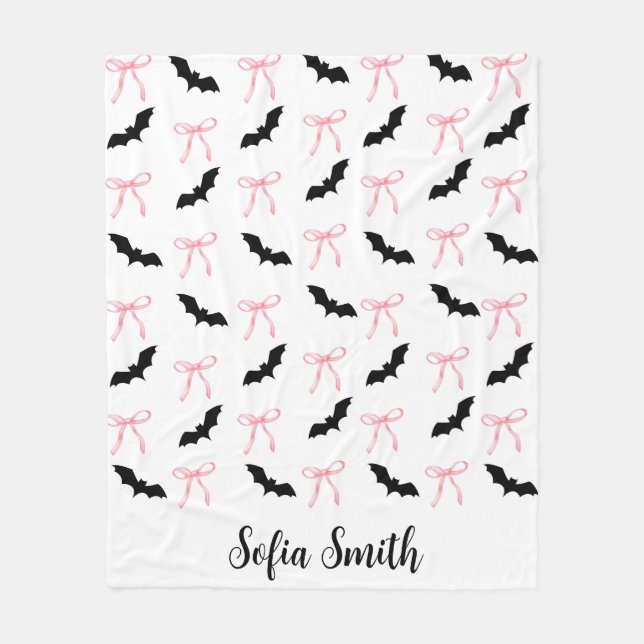 halloween Coquette rosa bow och svart fladdermus Fleecefilt (Framsidan)