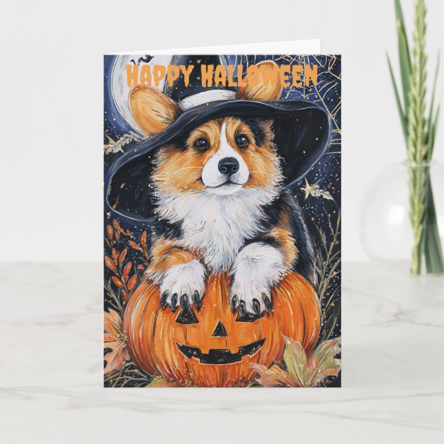 Halloween Corgi Dog Helgkort (Framsida)