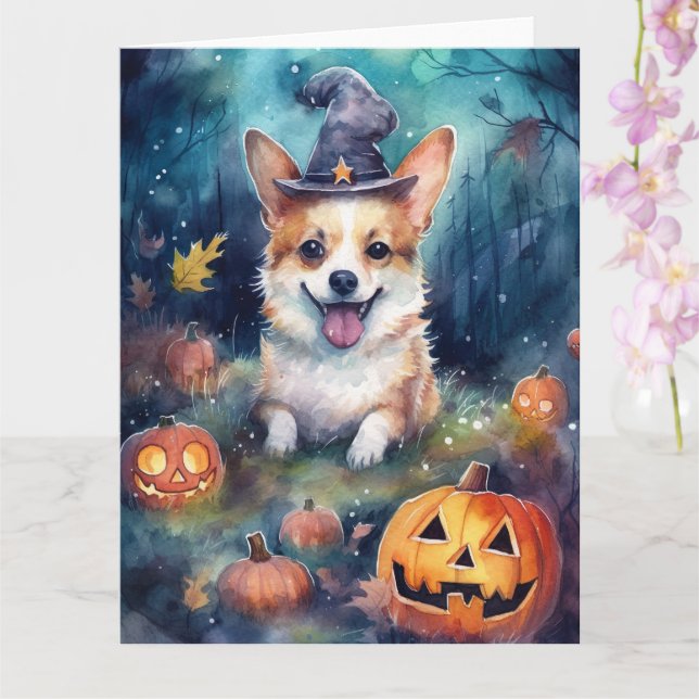 Halloween Corgi Med Pumpa Skräck Kort (Orkide)