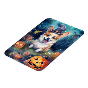 Halloween Corgi Med Pumpa Skräckinjagande Magnet