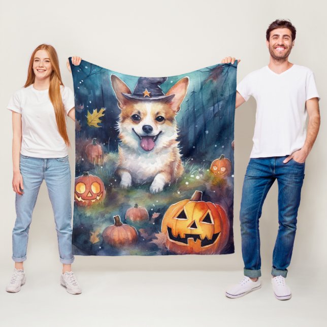 Halloween Corgi med pumpor Scary Fleecefilt (På plats)