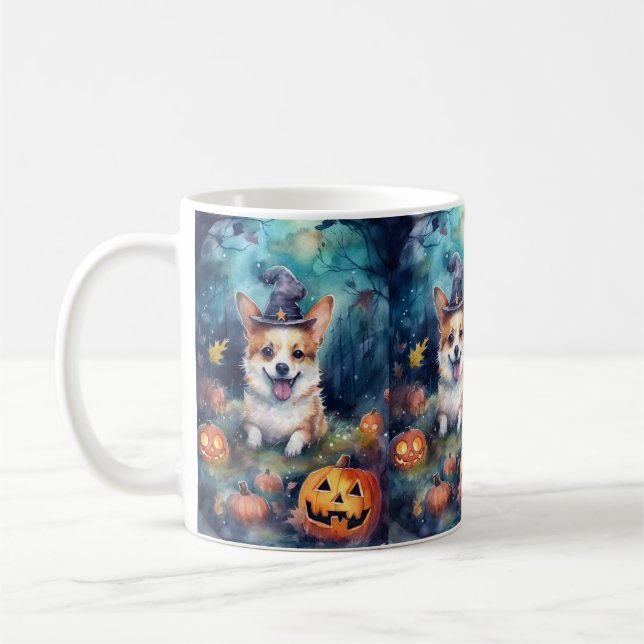 Halloween Corgi med pumpor Scary Kaffemugg (Vänster)