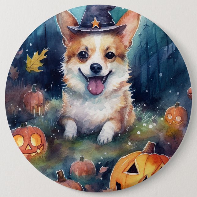 Halloween Corgi med pumpor Scary Knapp (Framsida)
