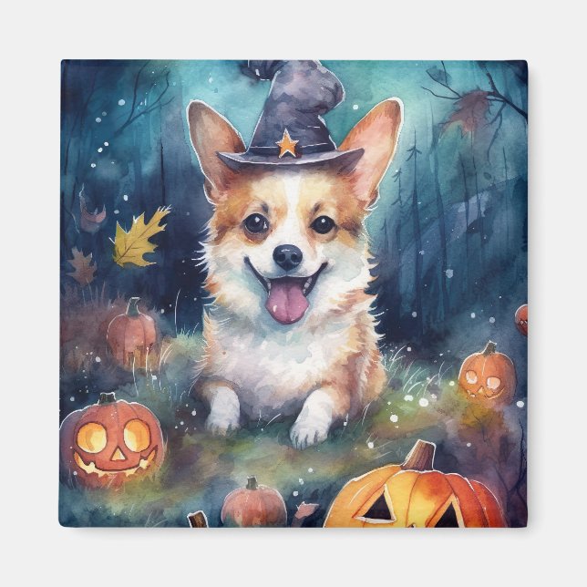 Halloween Corgi med pumpor Scary Magnet (Framsidan)